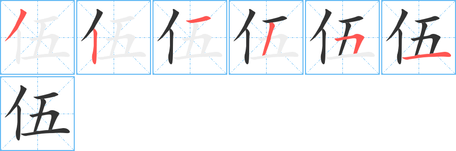 伍的筆順?lè)植窖菔?>
					
                    <hr />
                    <h2>伍的基本信息</h2>
                    <div   id=