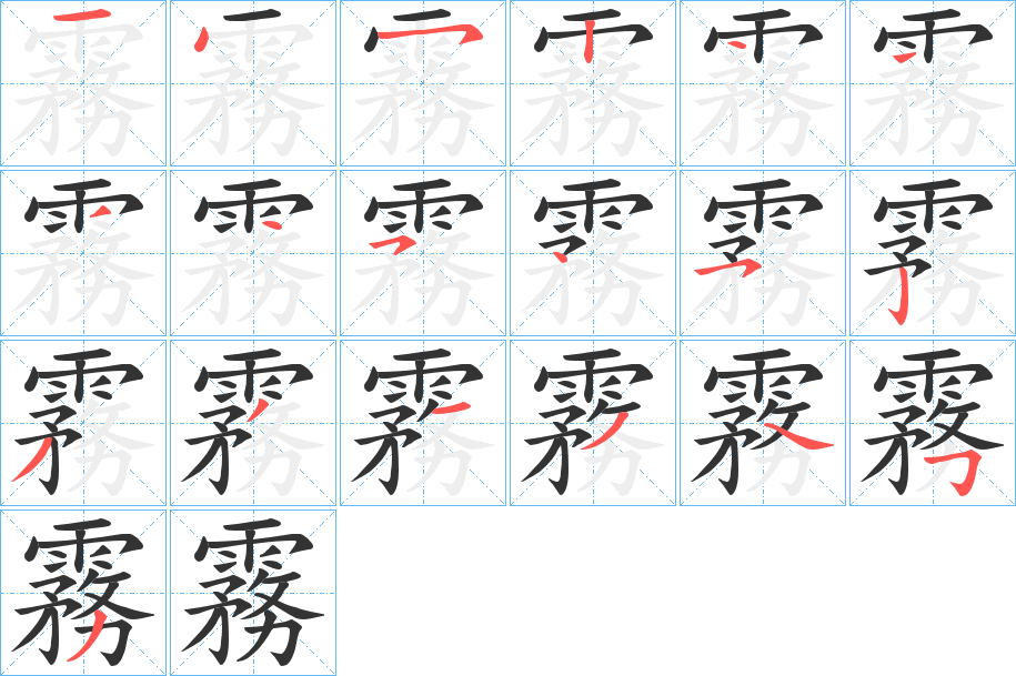 霧的筆順?lè)植窖菔?>
					
                    <hr />
                    <h2>霧的基本信息</h2>
                    <div   id=